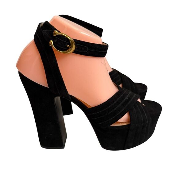 Coach Black Suede Platform Sandals Size 8.5 - Picture 2 of 9
